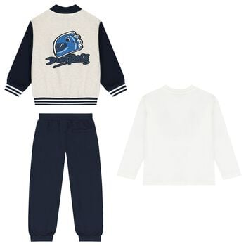 Boys White, Grey & Navy Blue Tracksuit Set (3 Piece)