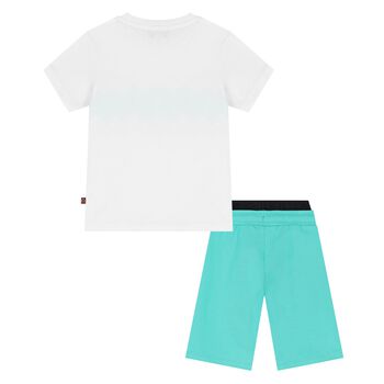 Younger Boys White & Aqua Logo Shorts Set
