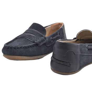 Boys Navy Blue Suede Leather Moccasins 