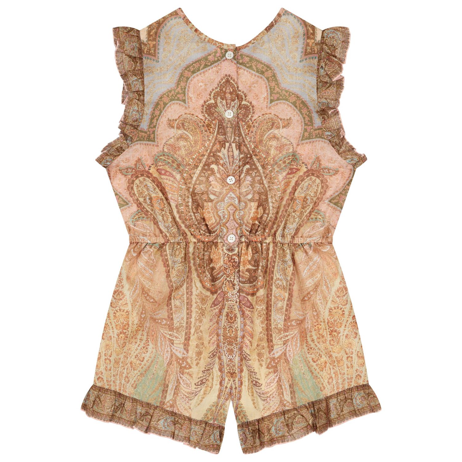 Girls Beige Paisley Ruffle Playsuit, 1, hi-res