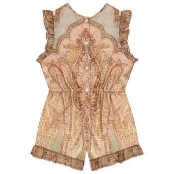 Girls Beige Paisley Ruffle Playsuit