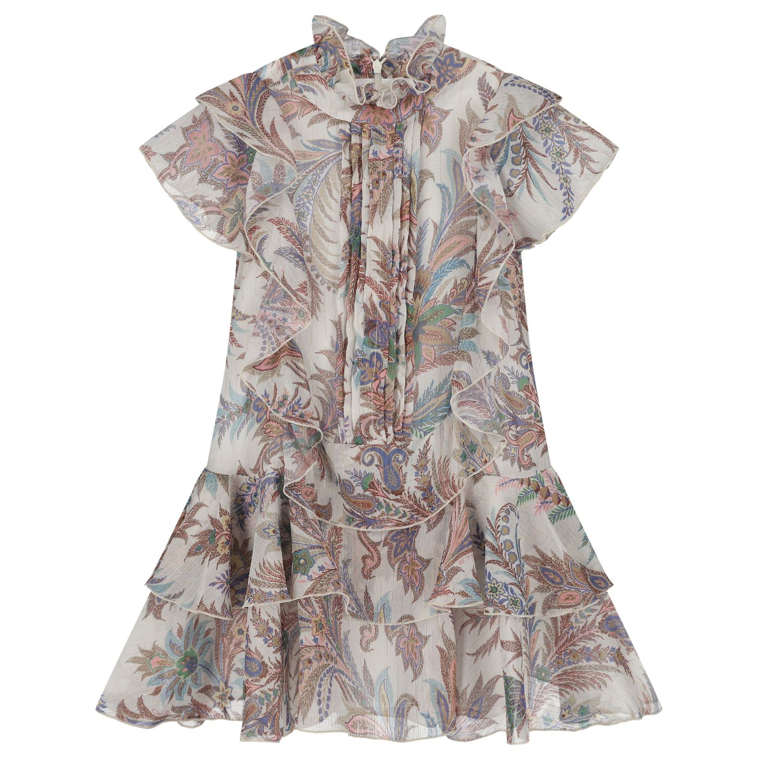 Girls Beige Paisley Ruffle Tiered Dress, 1, hi-res