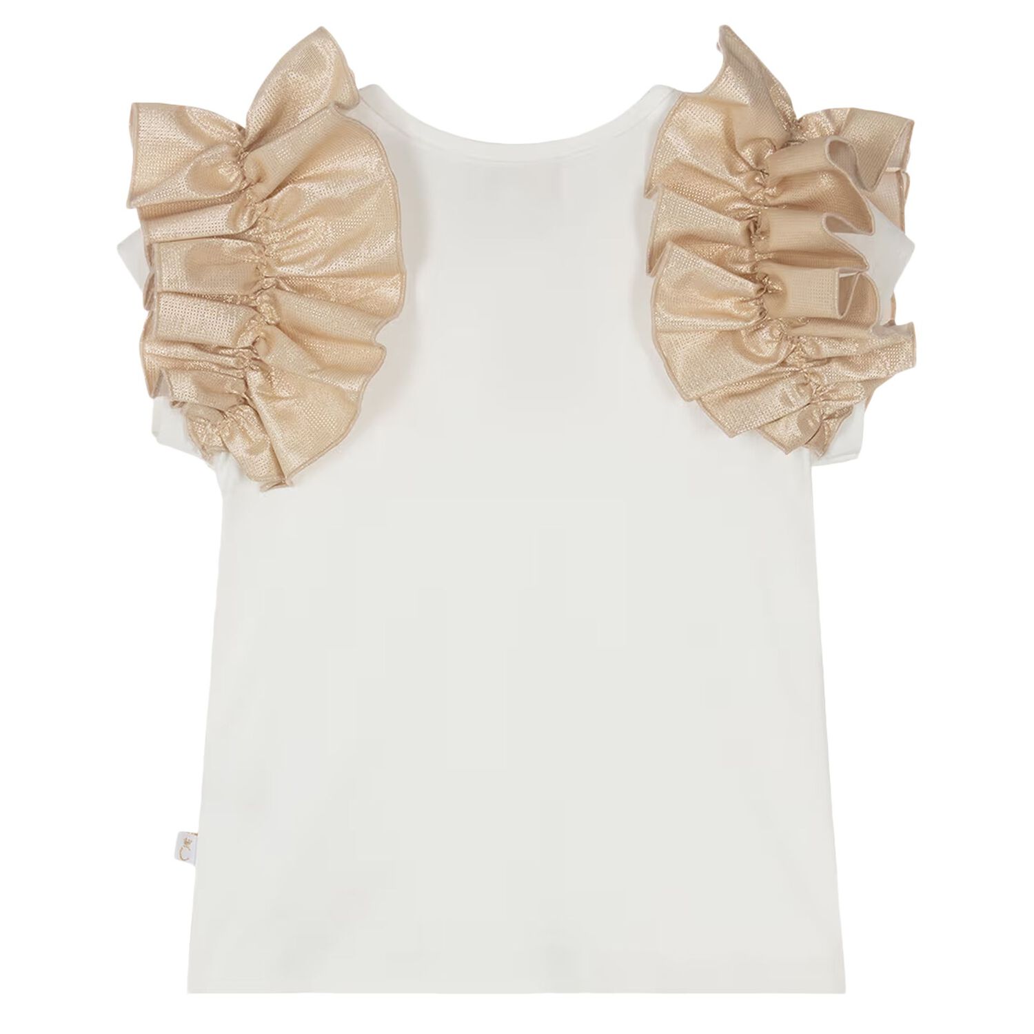 Girls White & Gold Ruffle Skirt Set, 1, hi-res