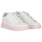 Girls White & Pink Logo Trainers, 1, hi-res