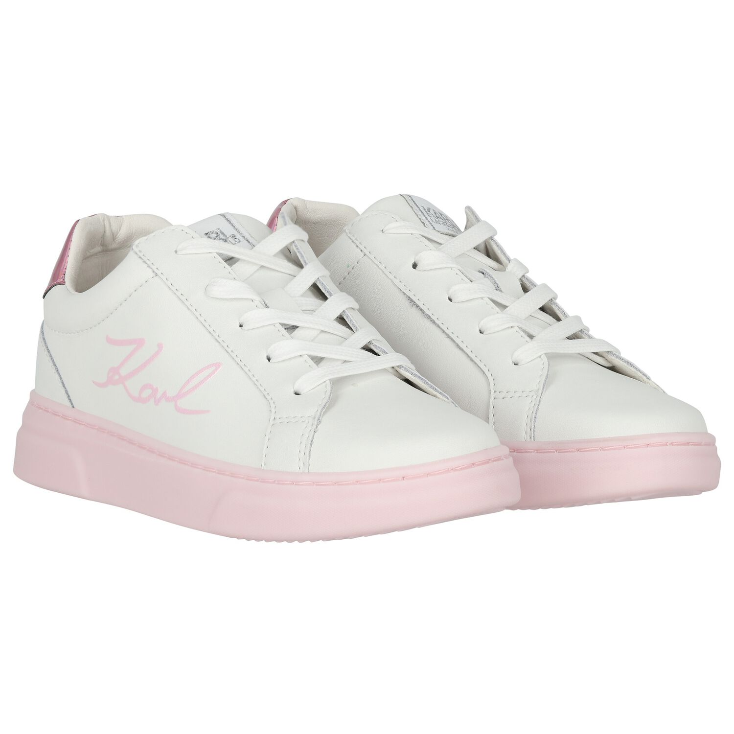 Girls White & Pink Logo Trainers, 1, hi-res image number null