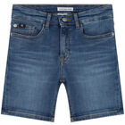 Boys Blue Denim Shorts, 1, hi-res