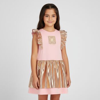 Girls Pink & Gold Logo Dress