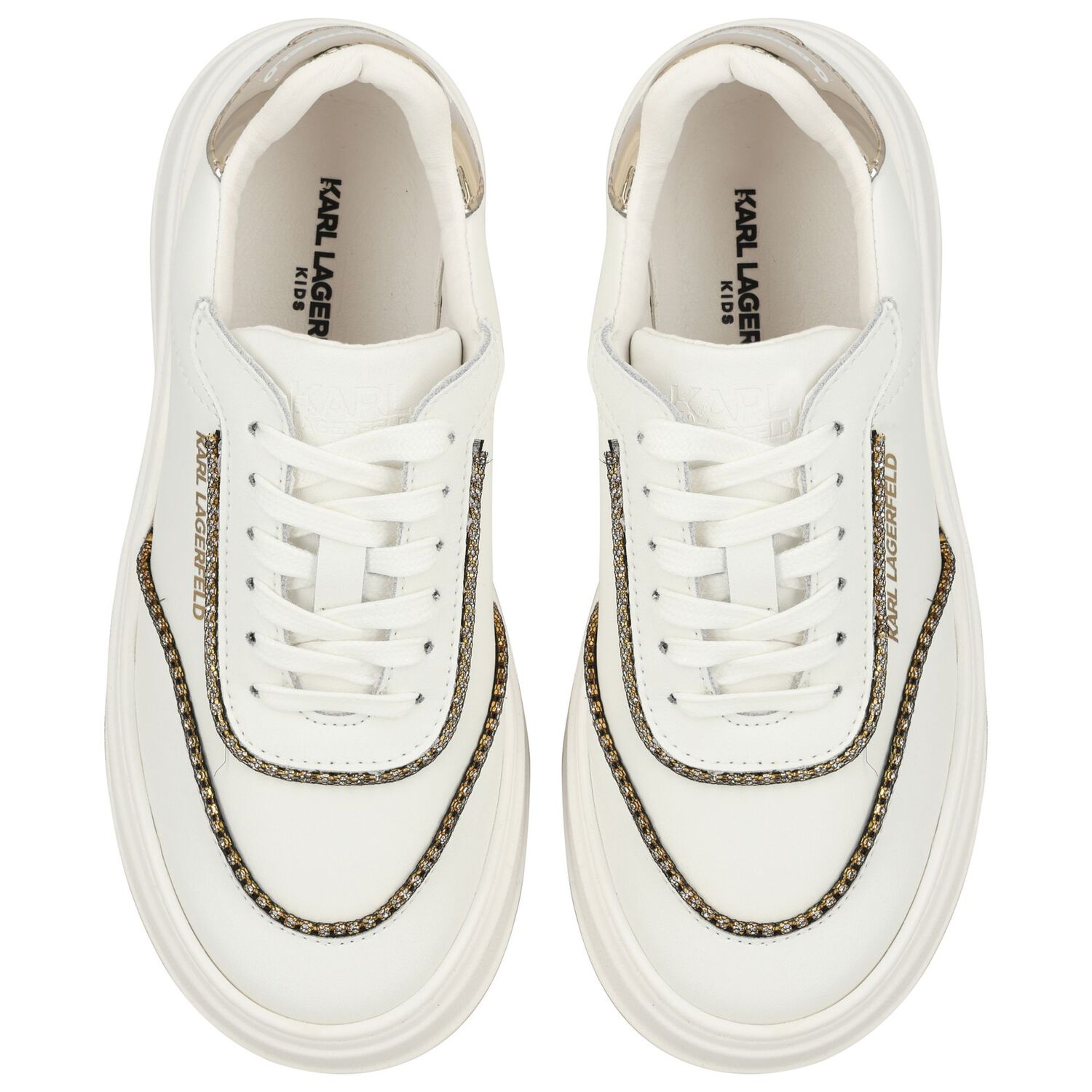 Girls White & Gold Logo Trainers, 1, hi-res