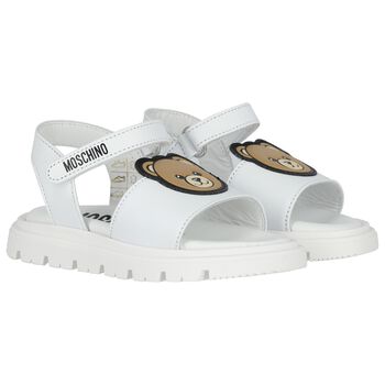 Younger Girls White Teddy Bear Sandals