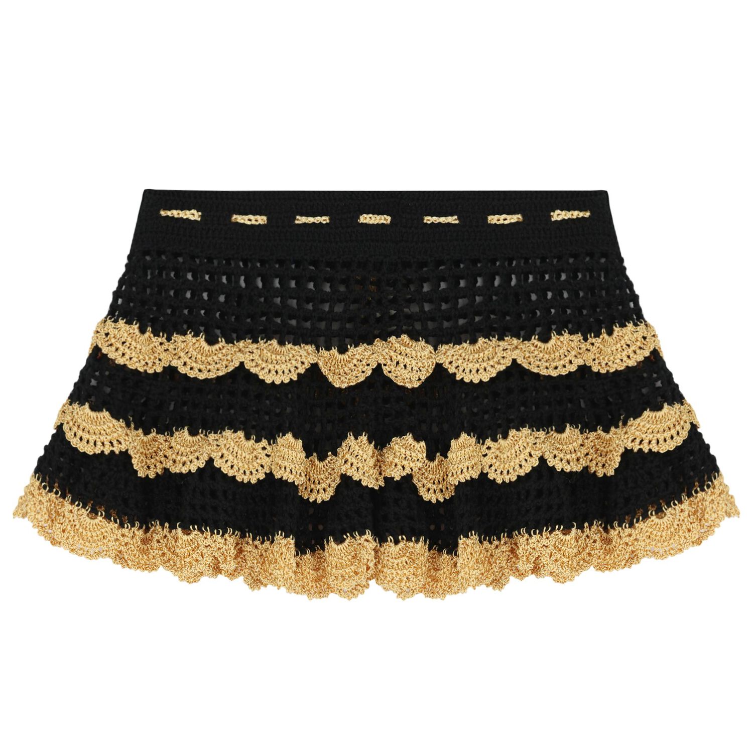 Girls Black & Gold Crochet Skirt, 1, hi-res