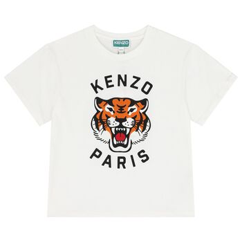 KENZO KIDS Ivory Tiger Logo T-Shirt, 1 Ivory Tiger Logo T-Shirt