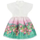 Girls White, Pink & Green Floral Dress, 1, hi-res