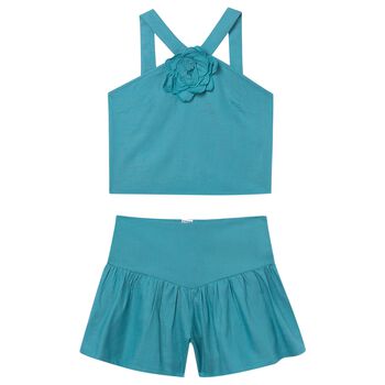 Girls Blue Flower Shorts Set