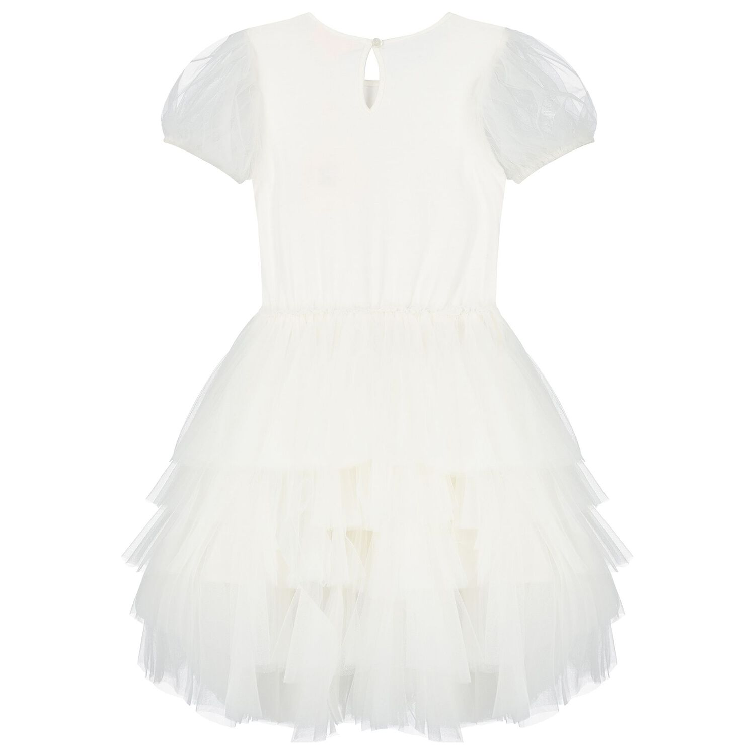 Girls White Embellished Tulle Dress, 1, hi-res
