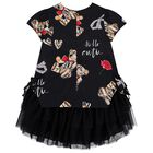 Girls Black Teddy Bear Dress, 1, hi-res