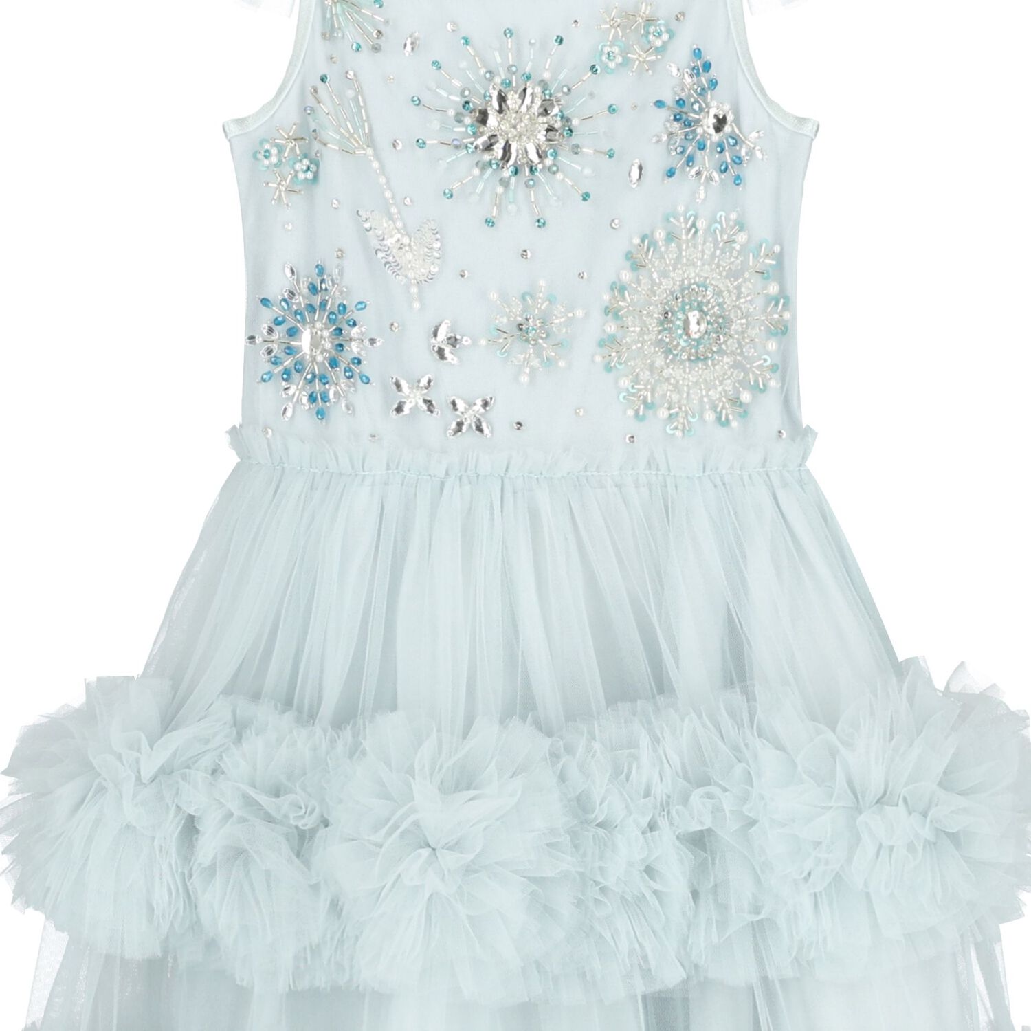 Girls Blue Diamante Tulle Dress, 1, hi-res