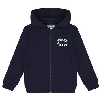 Boys Navy Blue Logo Hooded Zip Up Top