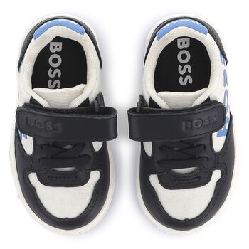 Boys Navy Blue, Blue & White Logo Trainers