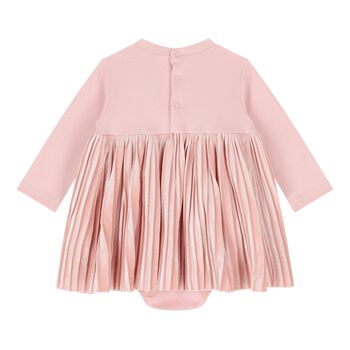 Baby Girls Pink Pleated Bodysuit Dress