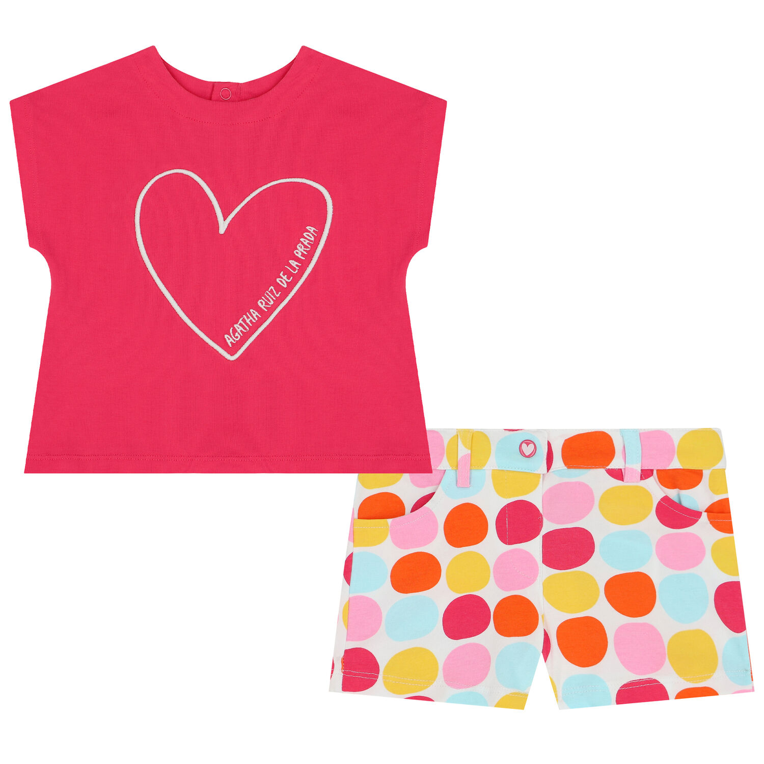 Girls Pink & White Shorts Set, 1, hi-res