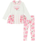 Girls Pink & White Floral Leggings Set, 1, hi-res
