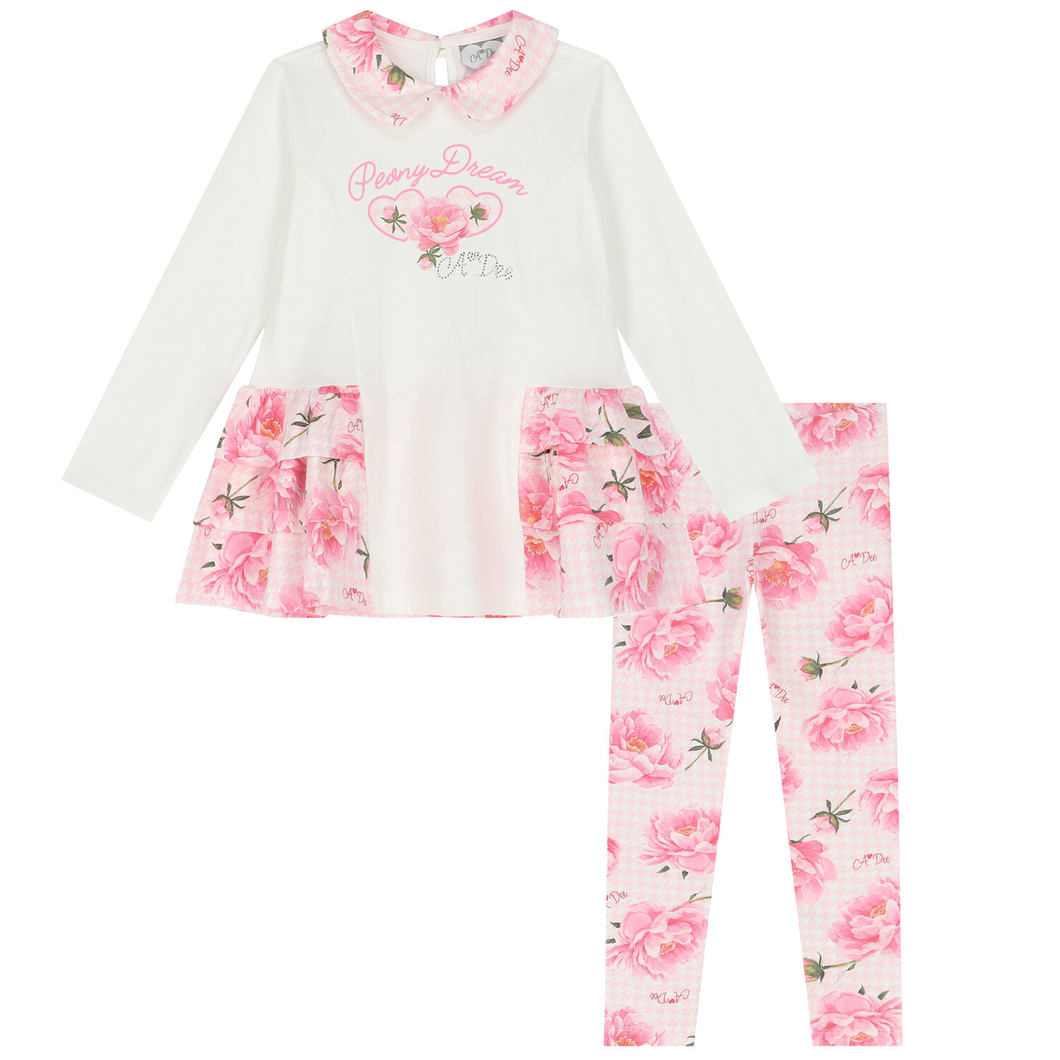 Girls Pink & White Floral Leggings Set, 1, hi-res image number null