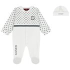 Baby Boys White & Navy Blue Logo Babygrow Set, 1, hi-res