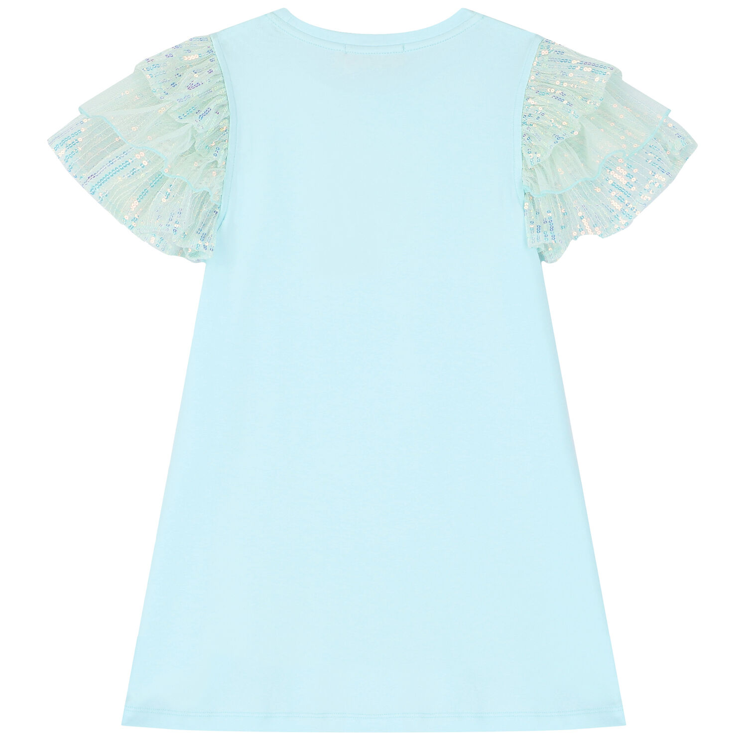 Girls Aqua Sequin Logo Dress, 2, hi-res