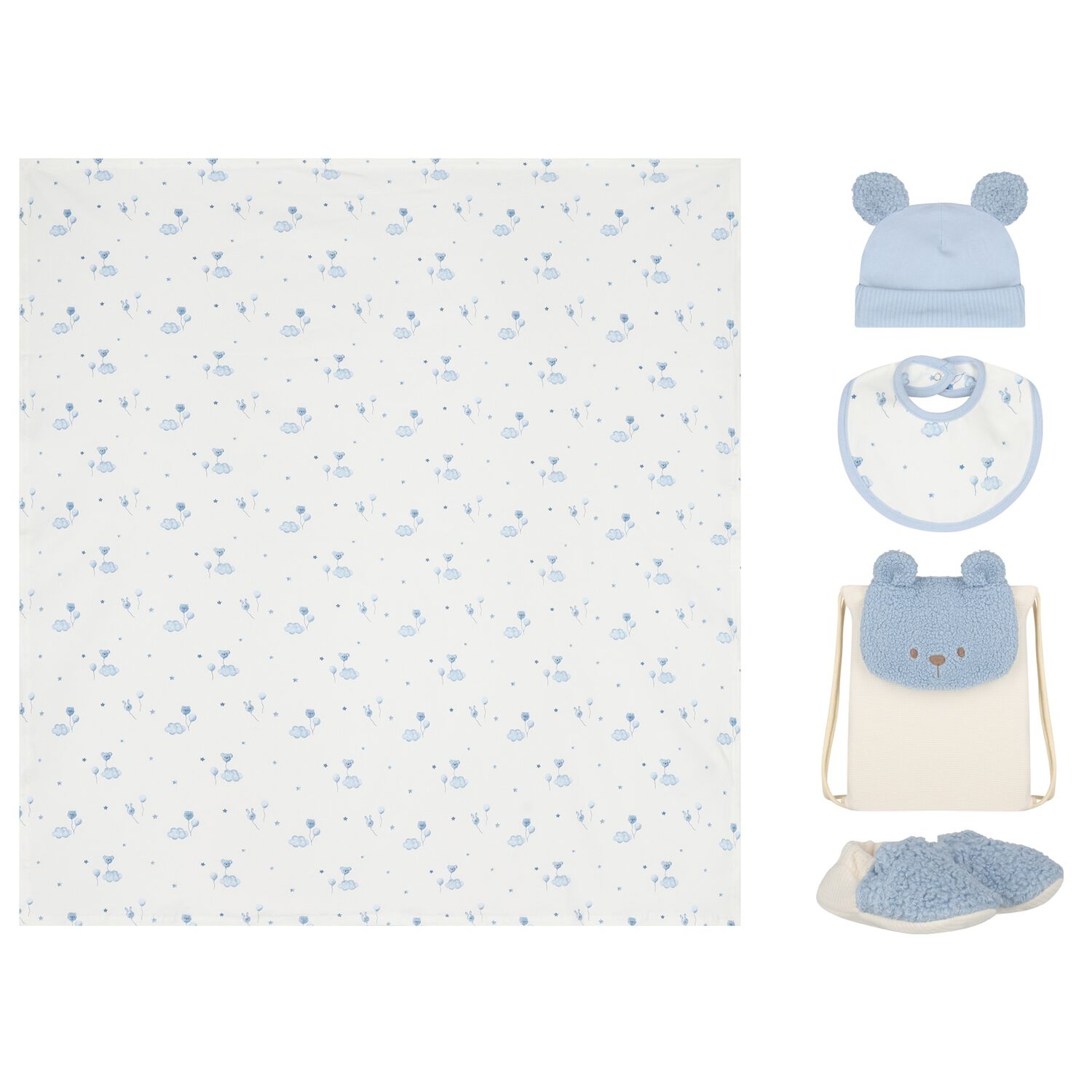 Baby Boys Blue & White Teddy Bear Gift Set, 3, hi-res