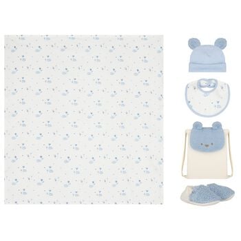 Baby Boys Blue & White Teddy Bear Gift Set