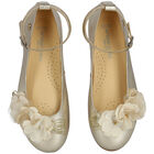 Girls Gold Floral Ballerina Shoes, 1, hi-res