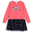 Girls Pink & Navy Blue Tulle Dress, 1, hi-res