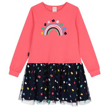 Girls Pink & Navy Blue Tulle Dress