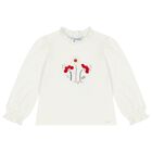 Younger Girls Ivory Flower Long Sleeve Top, 1, hi-res