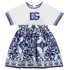 Girls Blue & White Majolica Dress, 1, hi-res