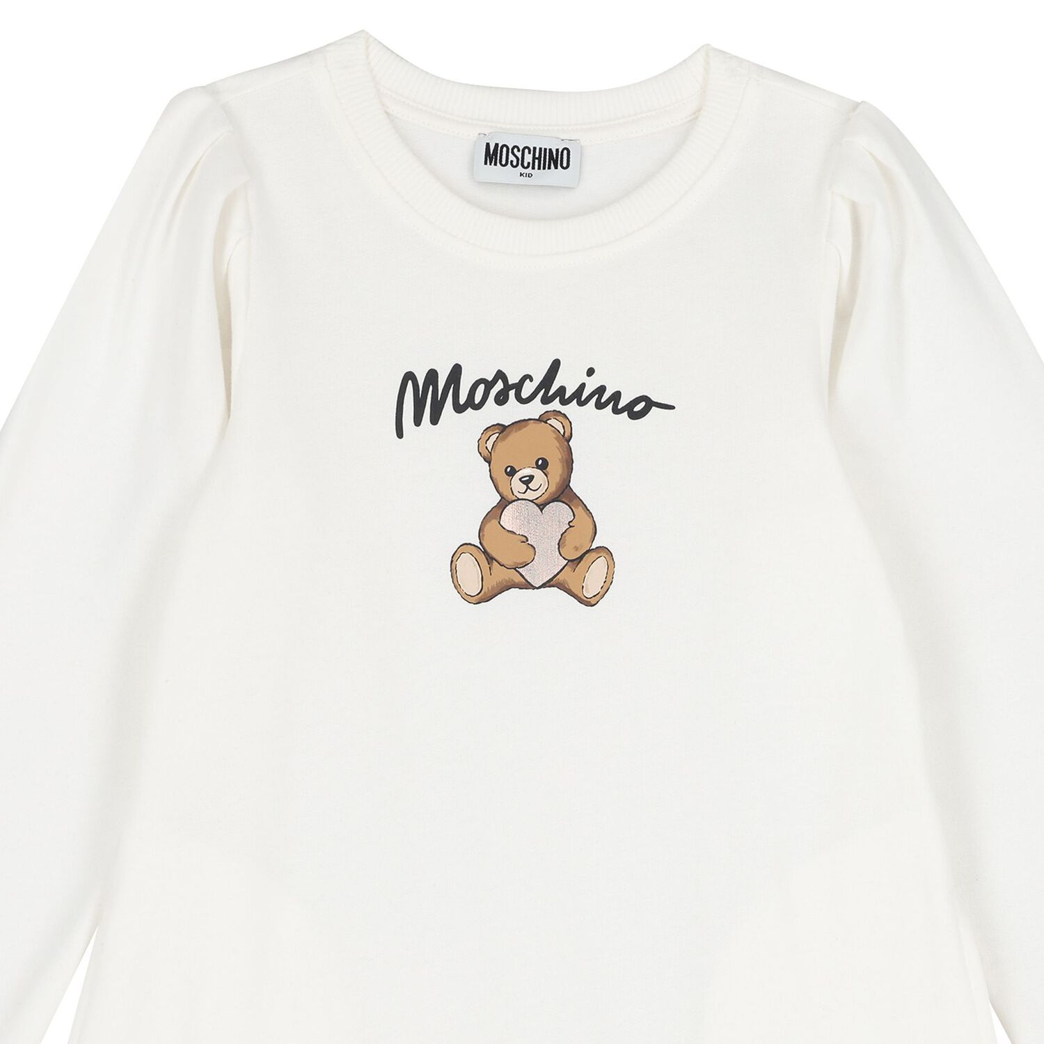 Girls White Teddy Bear Logo Dress, 4, hi-res image number null
