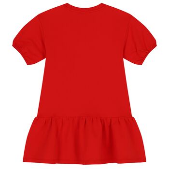 Girls Red Teddy Bear Logo Dress
