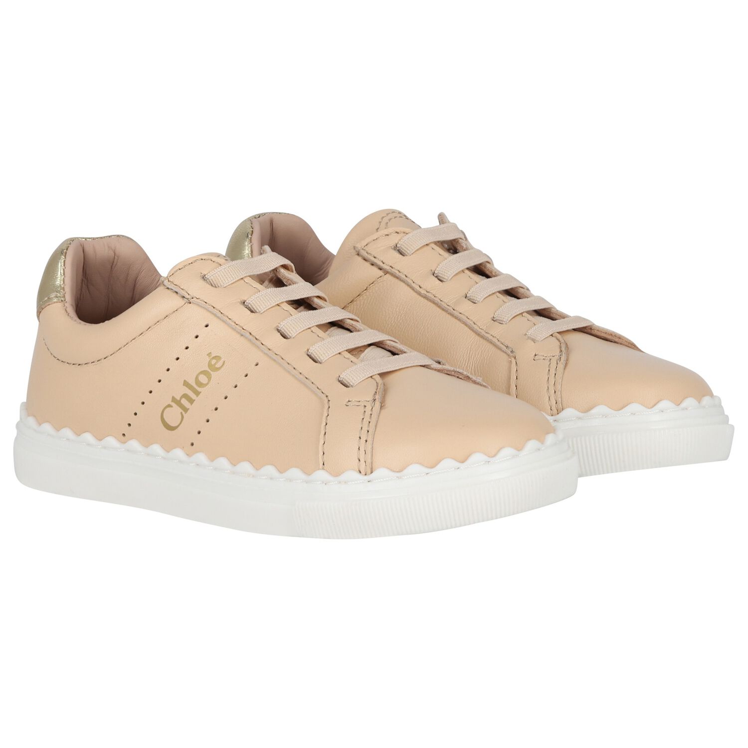Girls Beige Logo Trainers, 1, hi-res