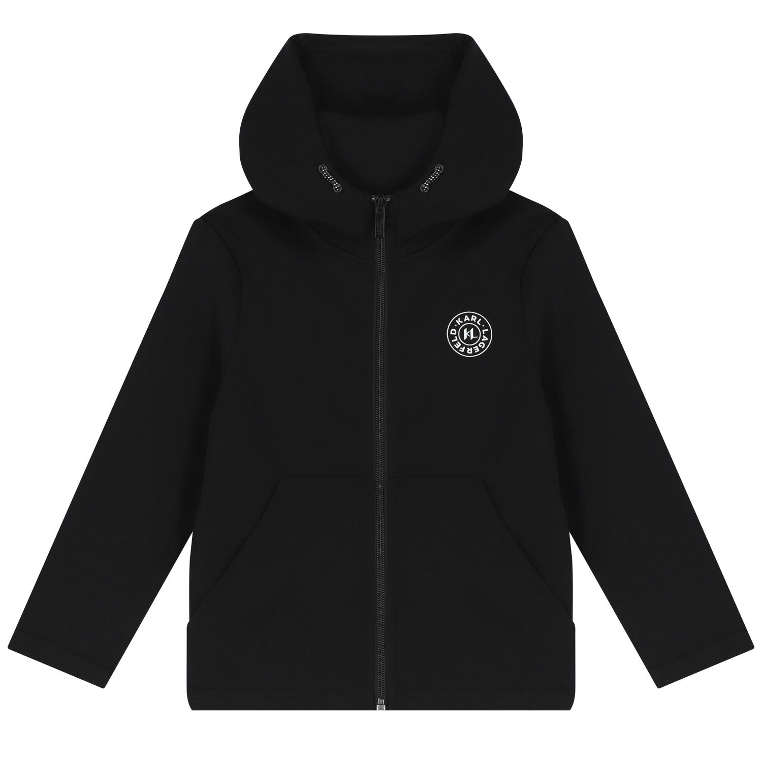 Boys Black Logo Hooded Zip Up Top, 1, hi-res image number null