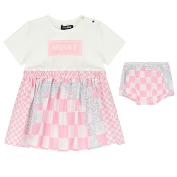Baby Girls White & Pink Logo Dress Set
