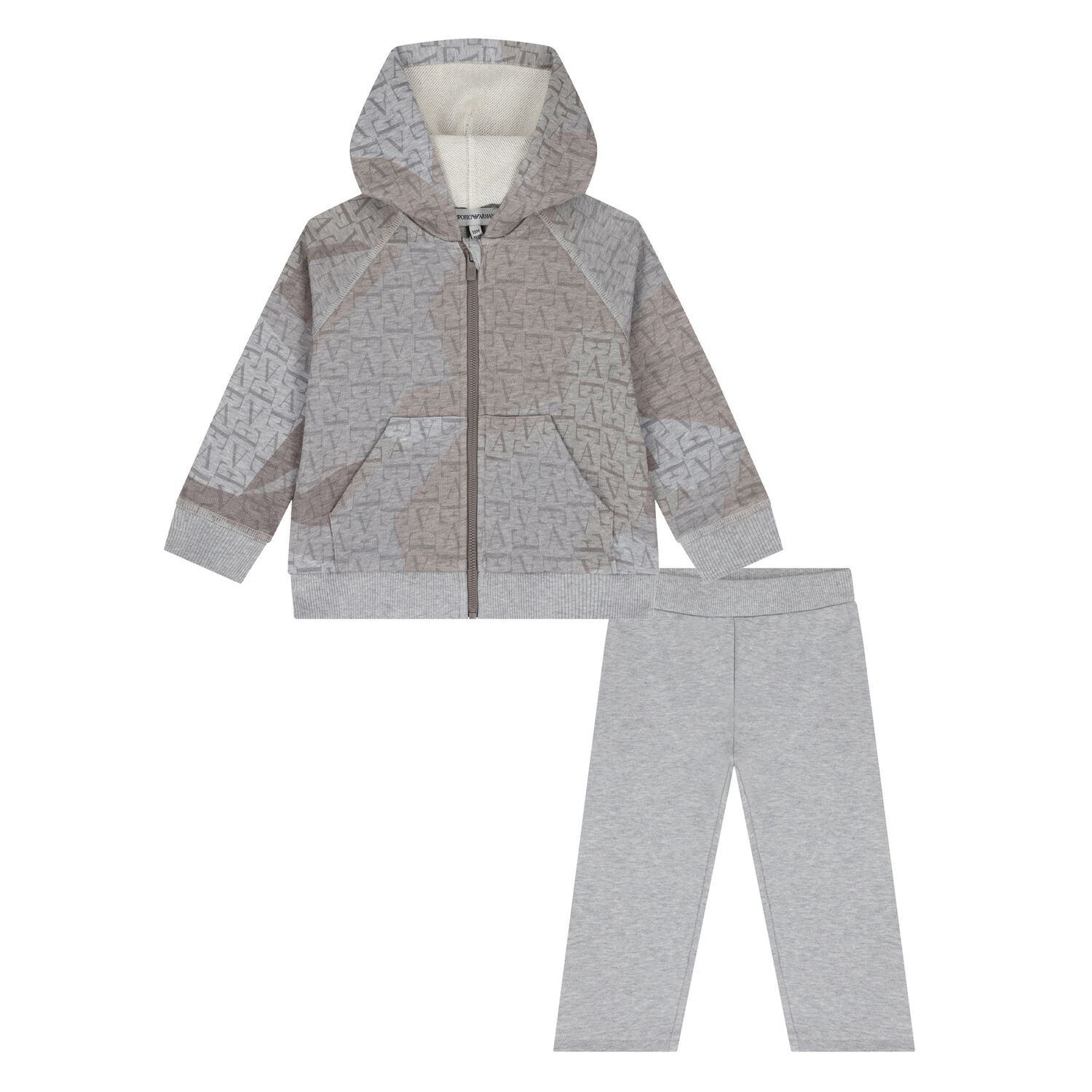Younger Boys Grey & Beige Logo Tracksuit, 2, hi-res