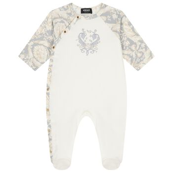 Baby Girls Ivory & Grey Barocco Babygrow