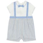 Baby Boys White & Blue Romper, 2, hi-res