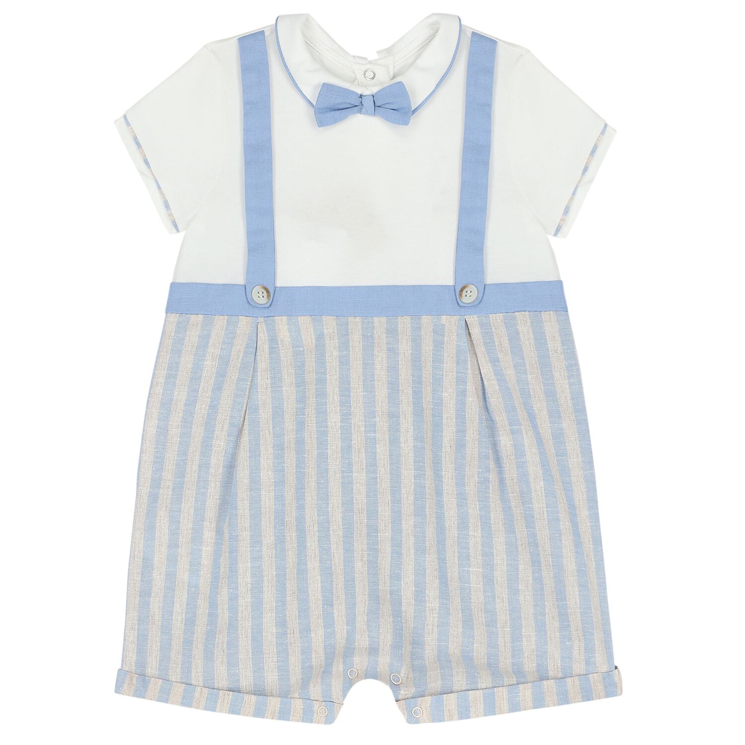 Baby Boys White & Blue Romper, 2, hi-res