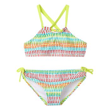 Girls Green Striped Bikini