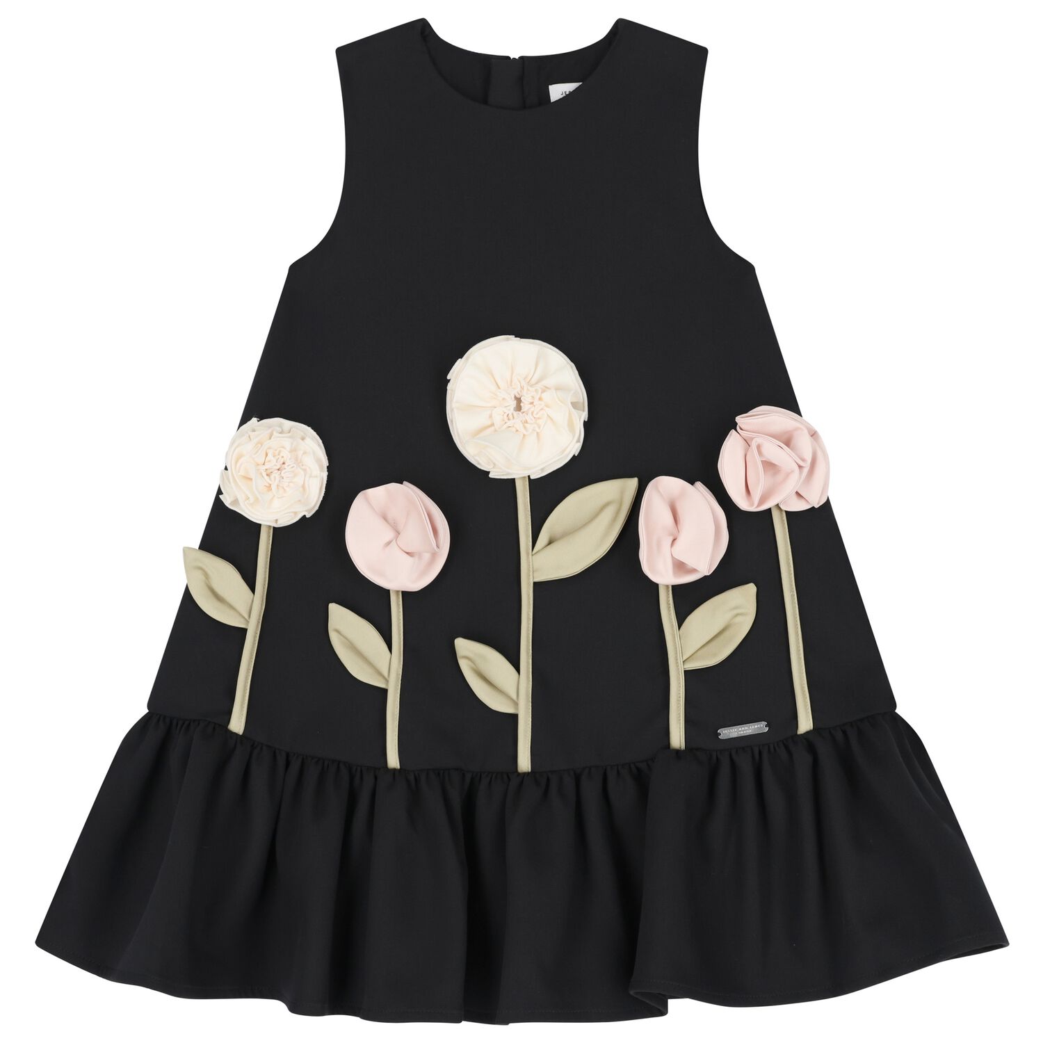 Girls Black Flower Satin Dress, 1, hi-res image number null