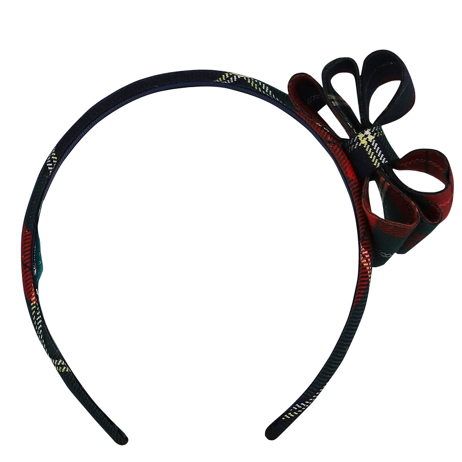 Girls Navy Blue & Red Tartan Headband, 1, hi-res