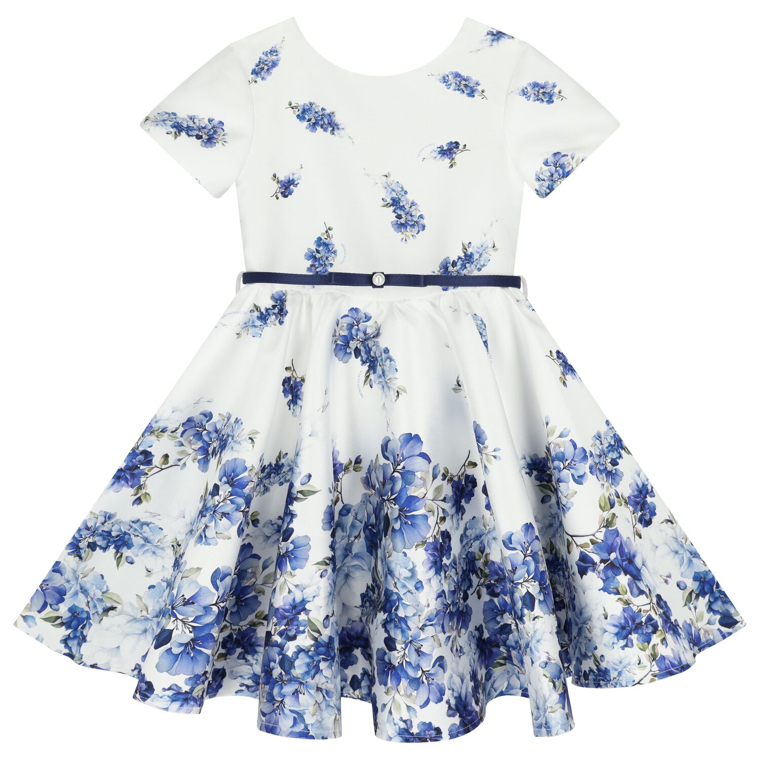 Girls White Floral Satin Dress, 2, hi-res