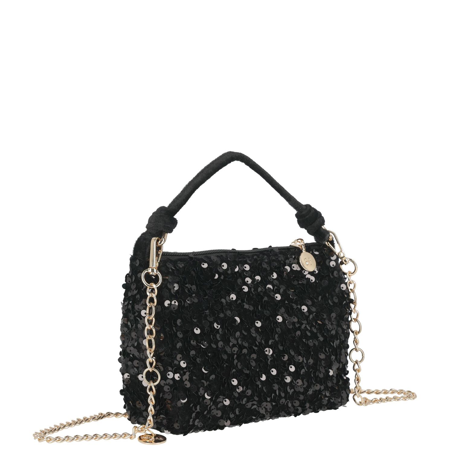 Girls Black Sequins Handbag, 2, hi-res