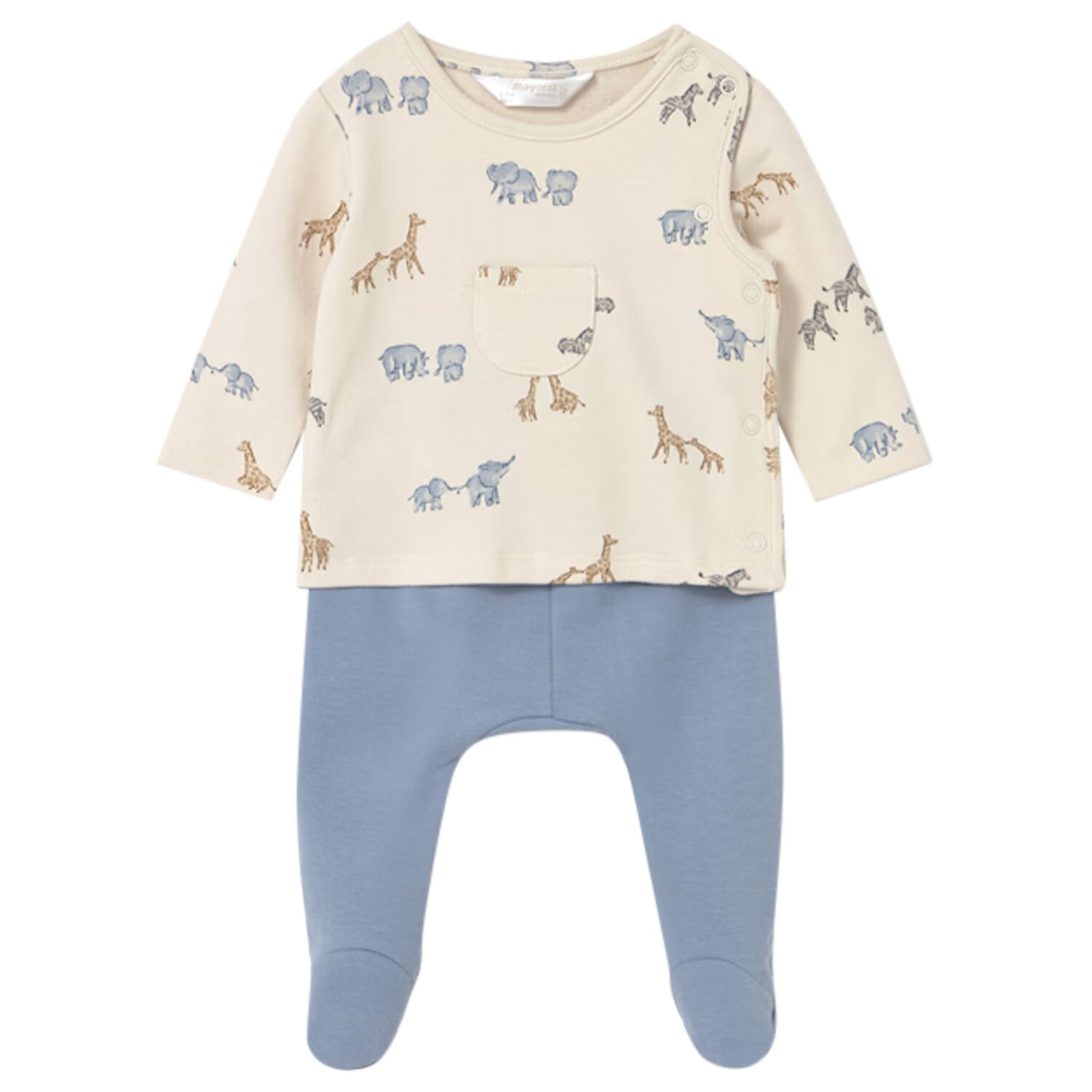Baby Boys Beige & Blue 2 Piece Babygrow, 1, hi-res image number null